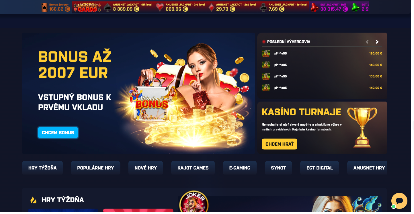 Uvítací bonus v Kajot casino pro nové hráče